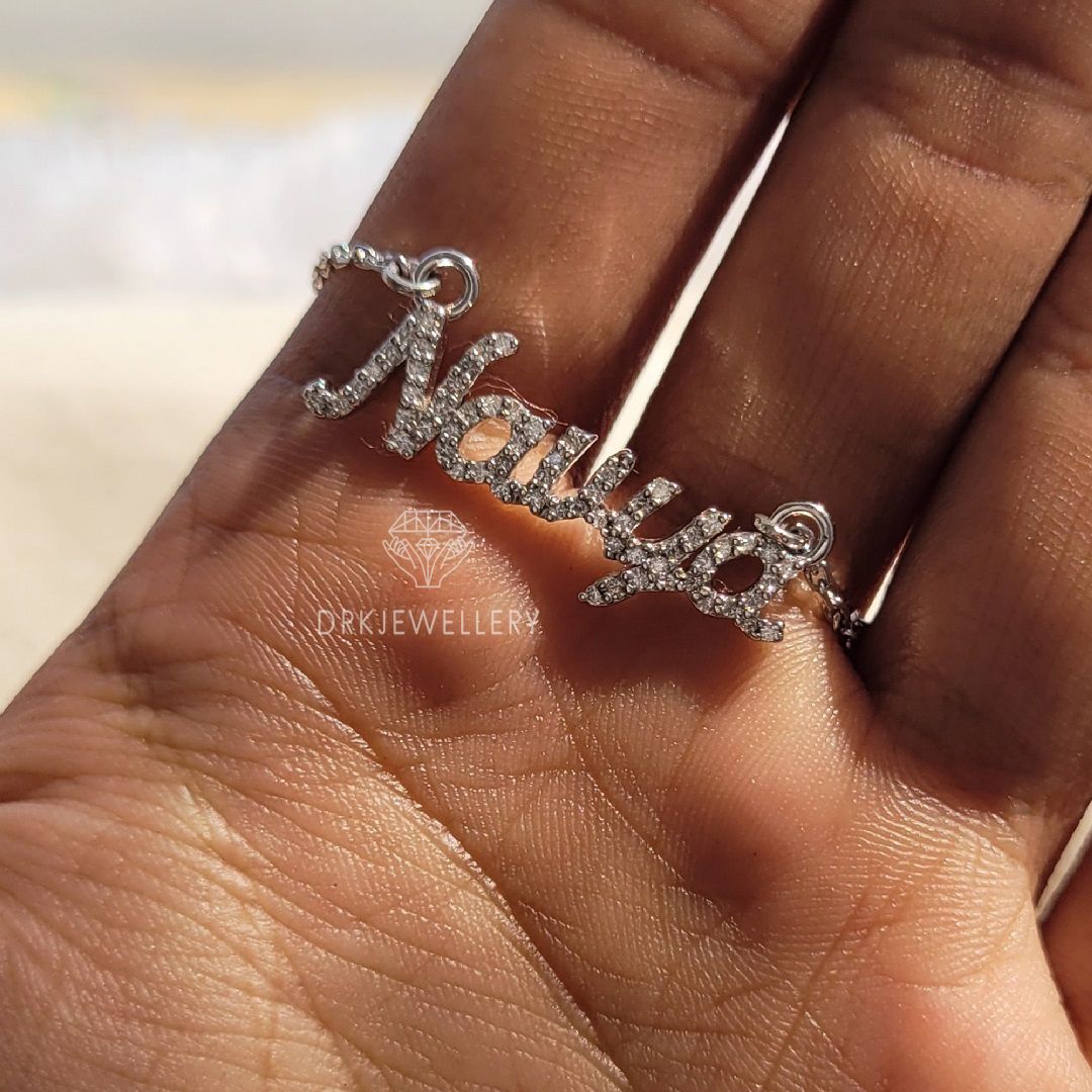 Name Latter Diamond 14K White Gold Custom Pendant