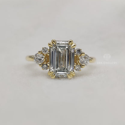 Emerald Cut Half Cluster Gold Wedding Rings