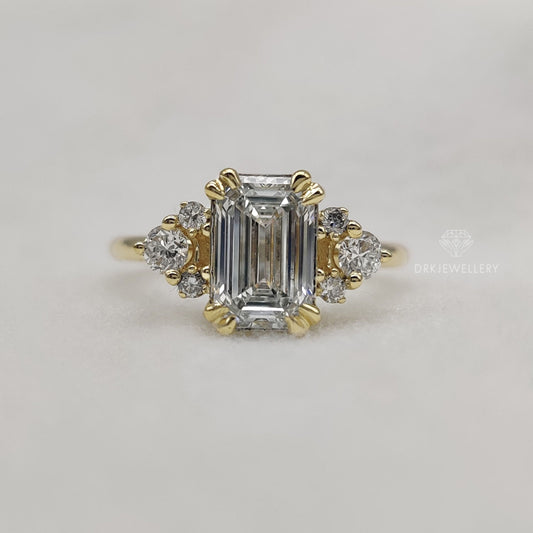 Emerald Cut Half Cluster Gold Wedding Rings