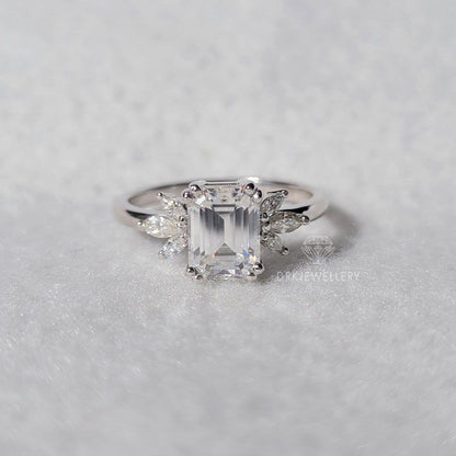 Emerald Cut Cluster Set Lab Grown Diamond Gold Ring