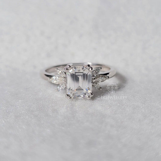 Emerald Cut Cluster Set Lab Grown Diamond Gold Ring
