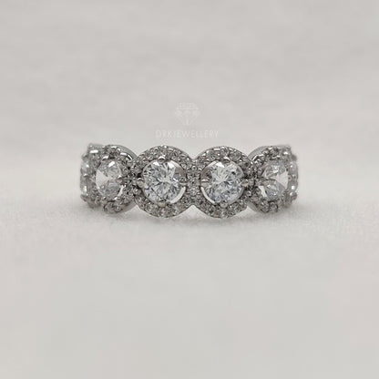 Round Cut Halo Moissanite Eternity Gold Wedding Band