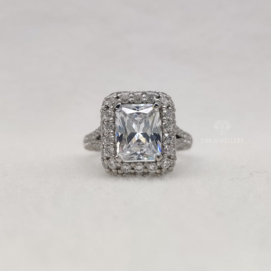 Art Deco Radiant Cut Moissanite Pave Set Ring