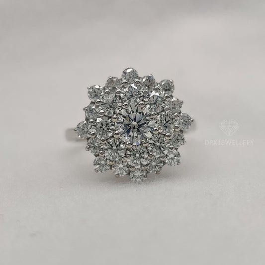 Round Cut Moissanite Cluster Engagement Gold Ring