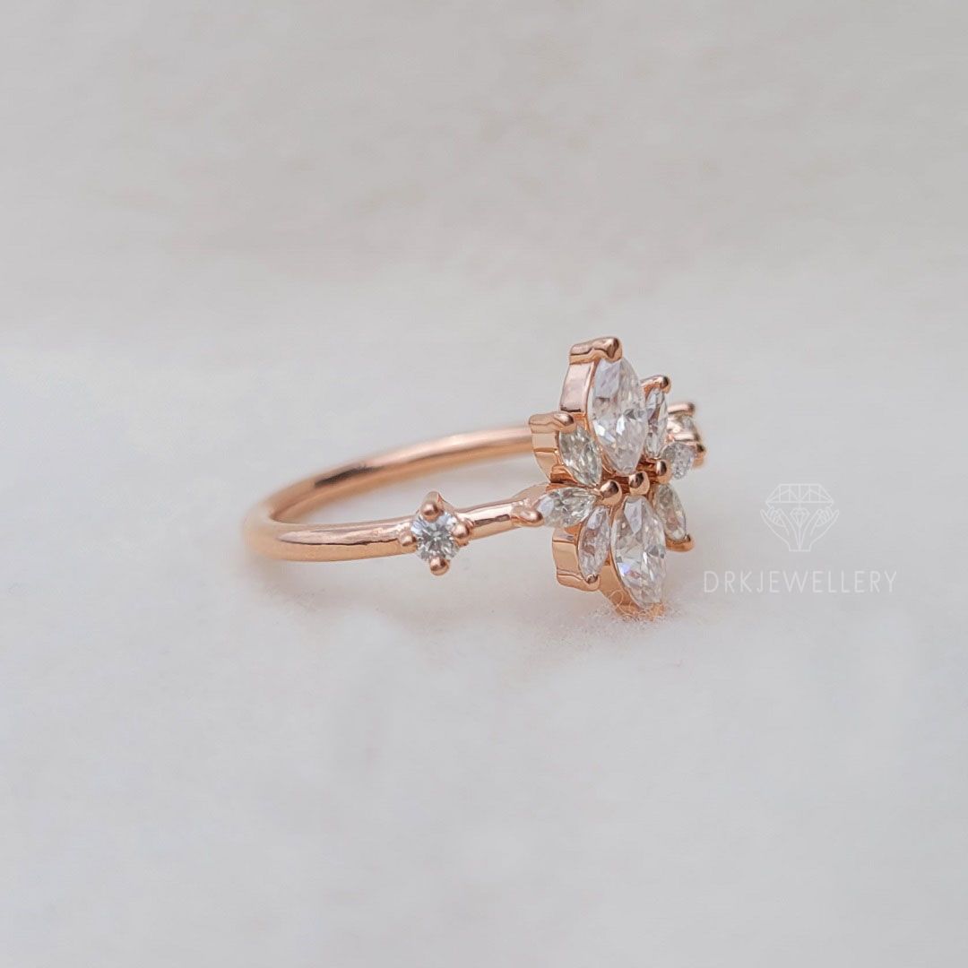 Round & Marquise Cut Lab Grown DIamond Cluster Ring