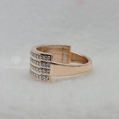 Multi Row Round Pave Set Rose Gold Men's Engagement Ring