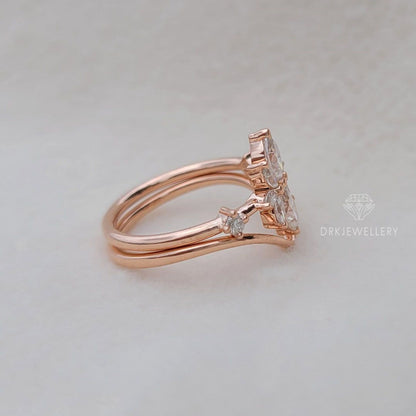 Marquise Cut Cluster Moissanite Ring With Solitaire Gold Band