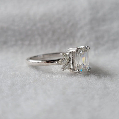 Emerald Cut Cluster Set Lab Grown Diamond Gold Ring