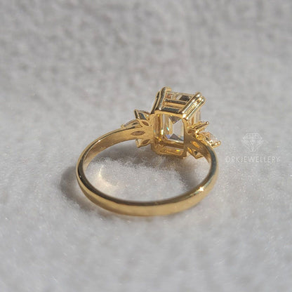 Emerald Cut Cluster Set Moissanite Ring