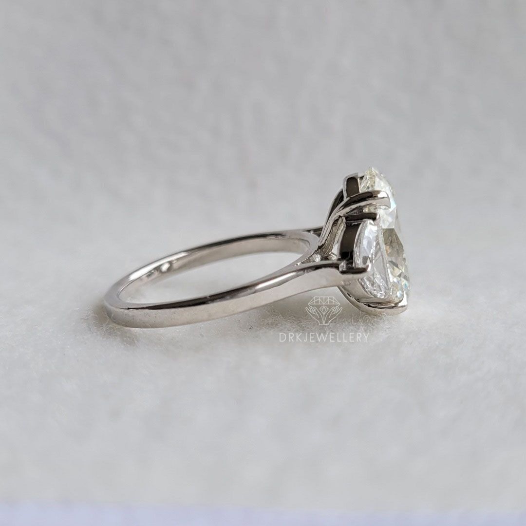 Oval & Half Moon Cut Moissanite Engagement Gold Ring