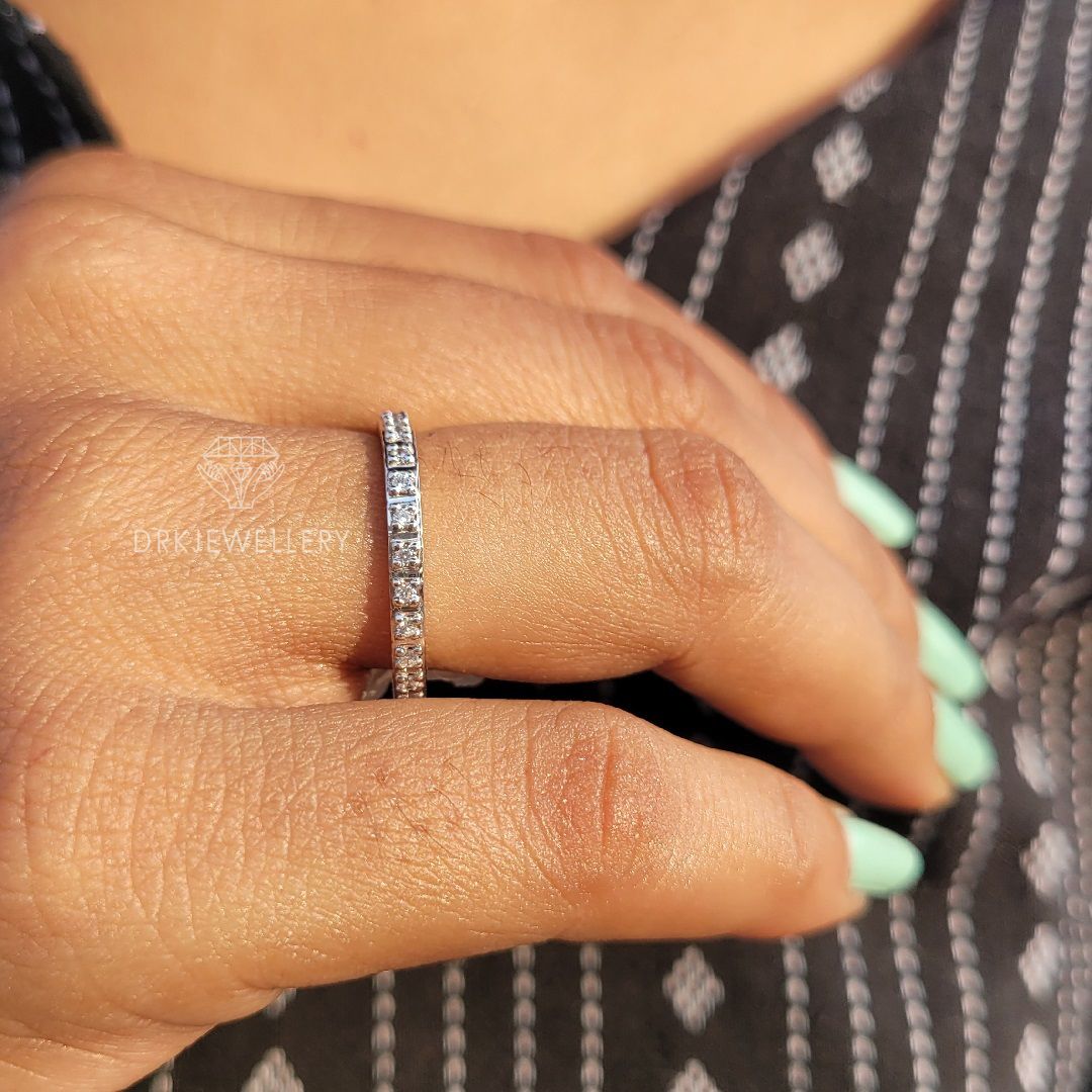 Channel Set Round Cut Diamond Eternity Gold Stacking Band