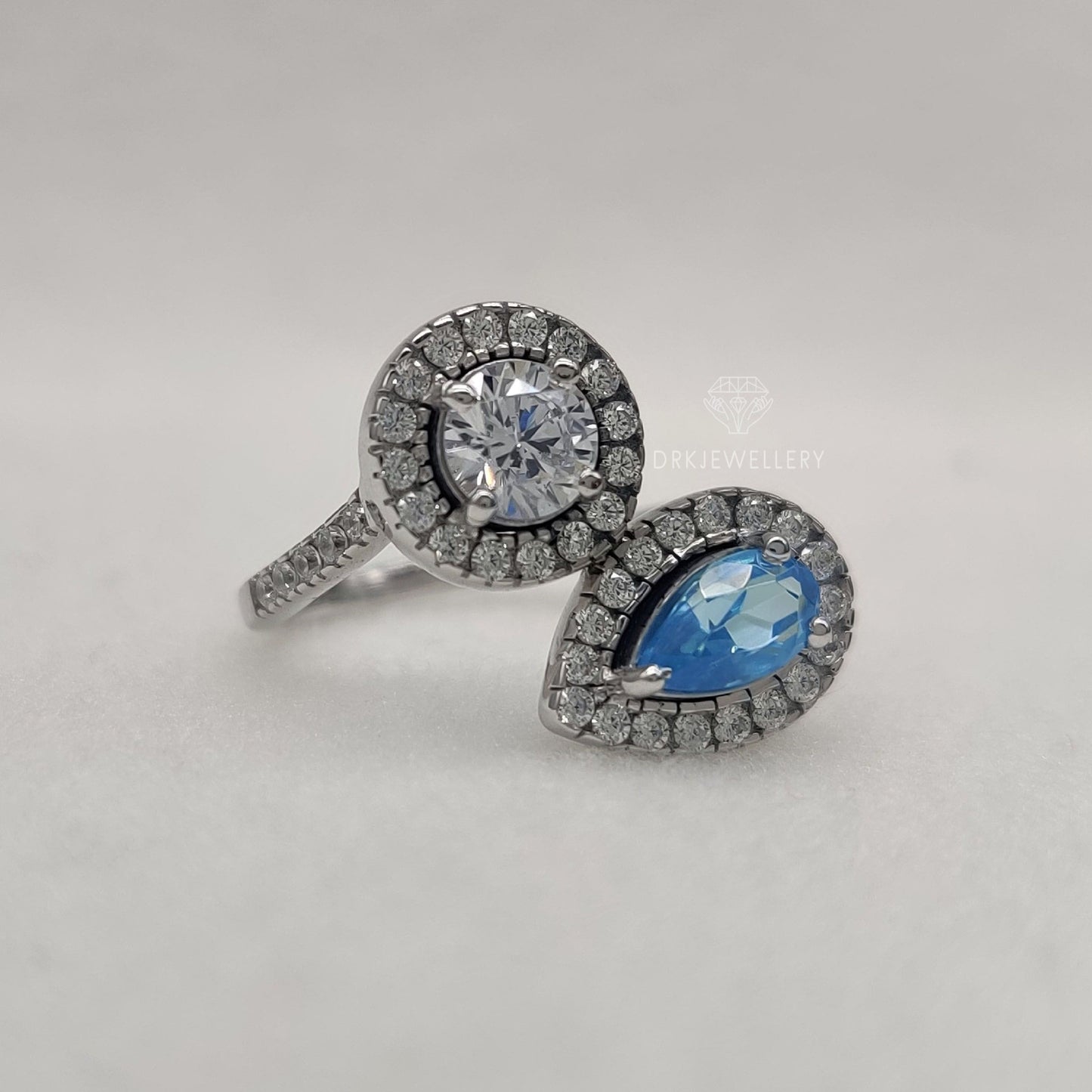 Toi-Et-Moi Pear & Round Halo Bypass Set 14K Gold Ring