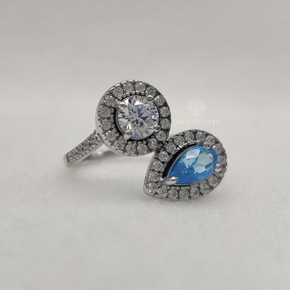 Toi-Et-Moi Pear & Round Halo Bypass Set 14K Gold Ring