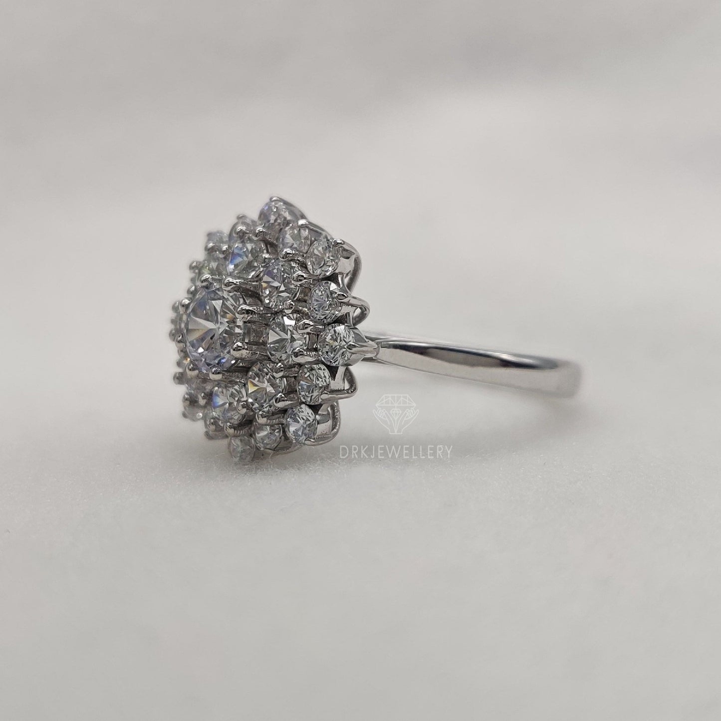 Round Cut Moissanite Cluster Engagement Gold Ring