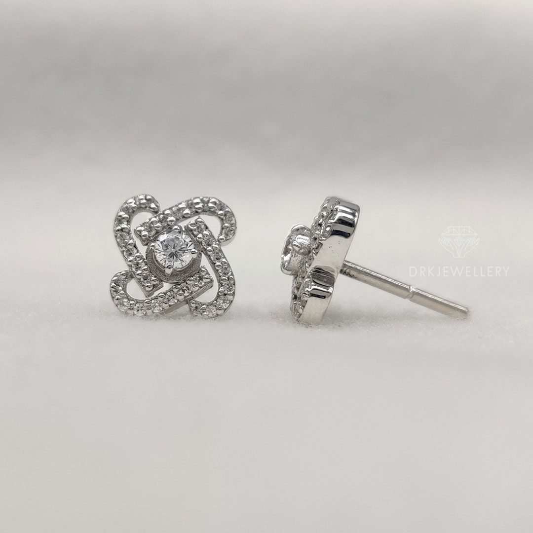Unique Round Pave Set Lab Diamond Ear Studs In 14K Gold