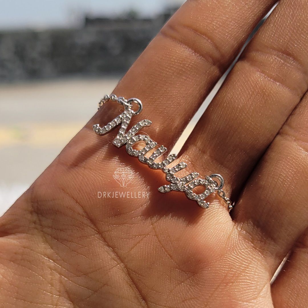 Name Latter Diamond 14K White Gold Custom Pendant