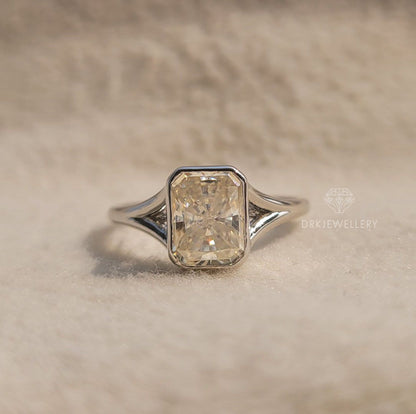 Radiant Cut Bezel Set Moissanite Solitaire Gold Ring