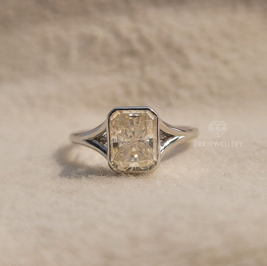 Radiant Cut Bezel Set Moissanite Solitaire Gold Ring