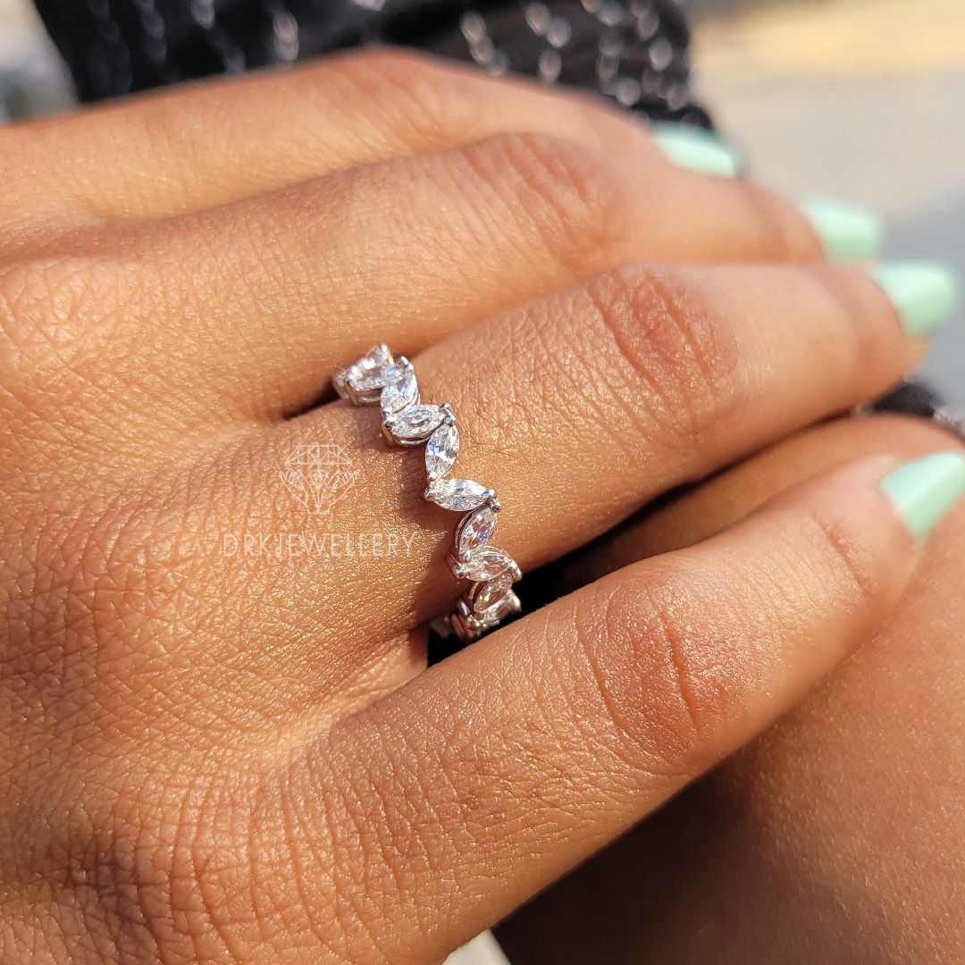 Marquise Cut Lab Grown Diamond ZigZag Style Gold Band