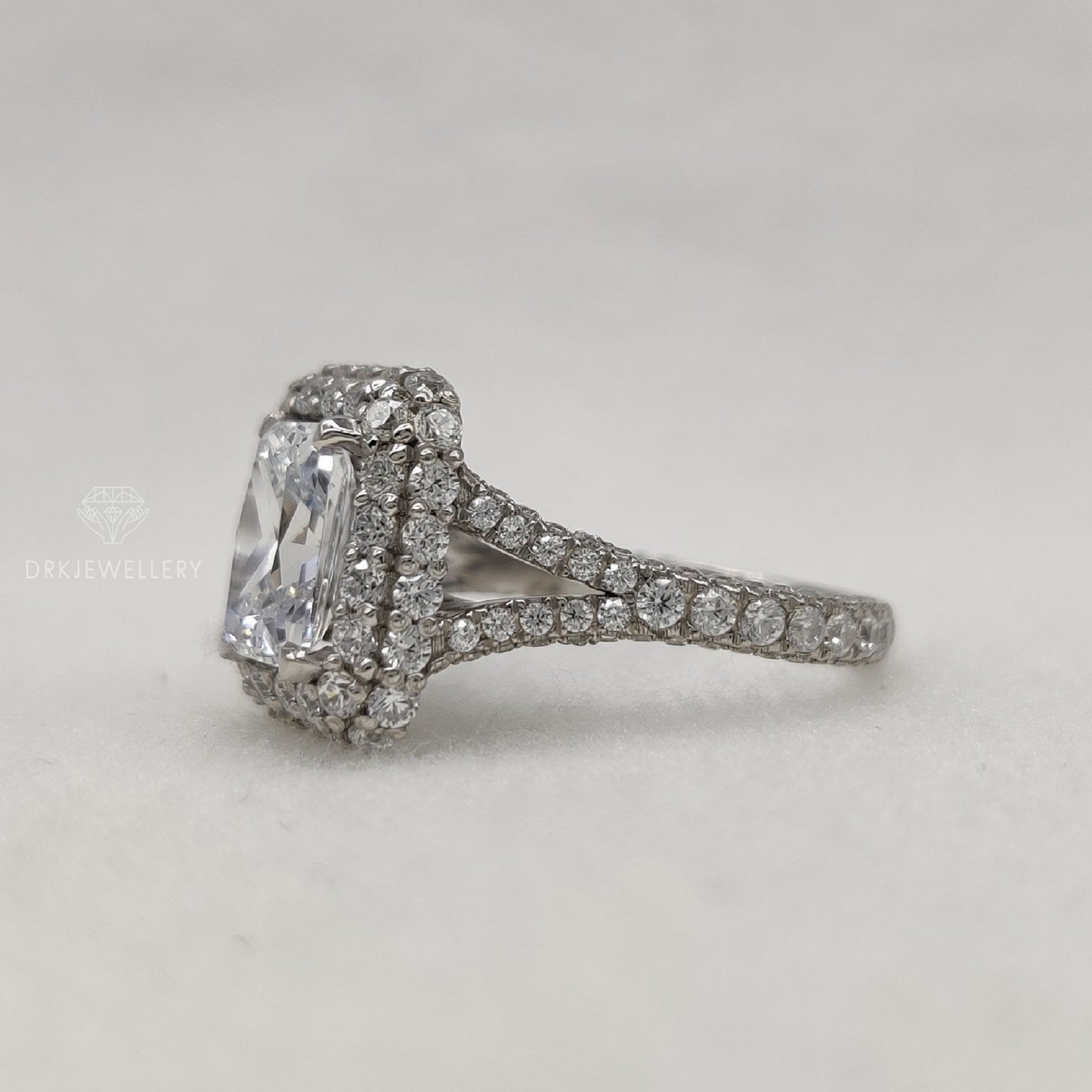 Art Deco Radiant Cut Moissanite Pave Set Ring