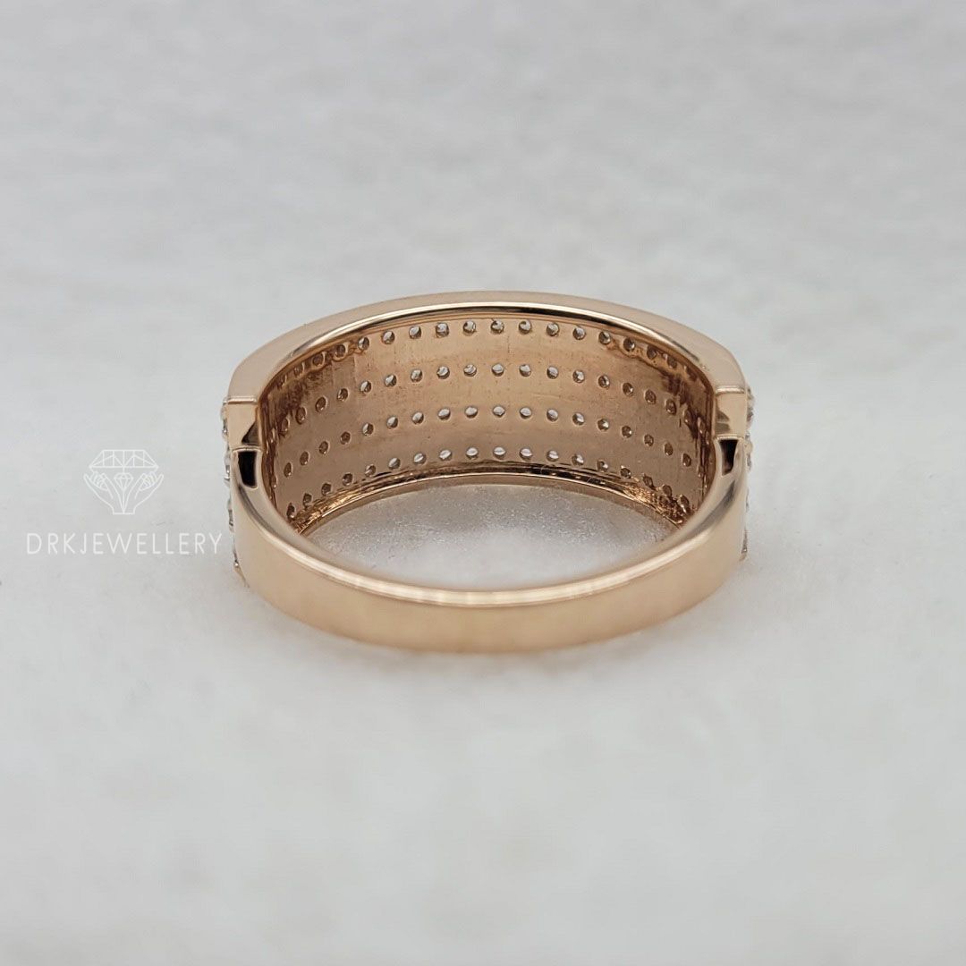 Multi Row Round Pave Set Rose Gold Men's Engagement Ring