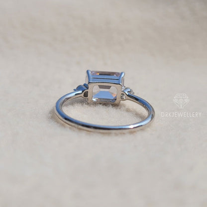 Three Stone East West Emerald Cut Gold Diamond Ring