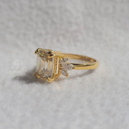 Emerald Cut Cluster Set Moissanite Ring