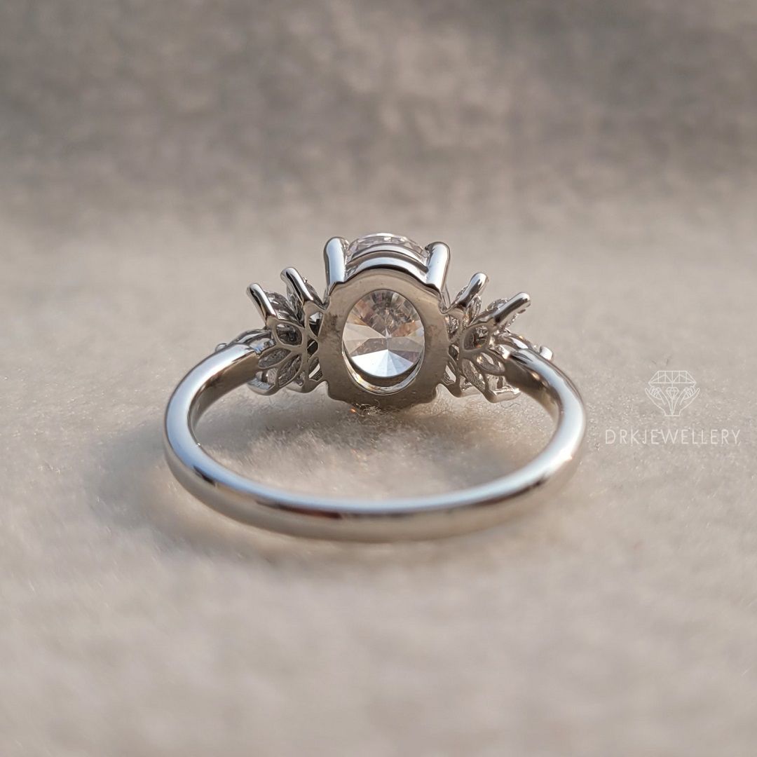 Oval & Marquise Cut Lab Grown Diamond Gold Cluster Ring