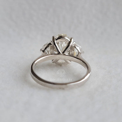 Oval & Half Moon Cut Moissanite Engagement Gold Ring