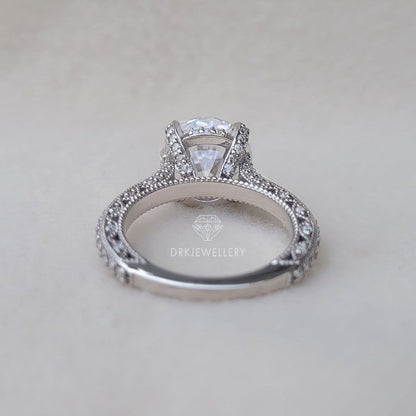 5 Ct Moissanite Round Cut Vintage Inspired Gold Engagement Ring