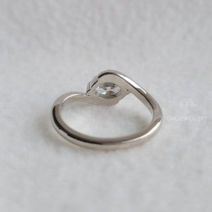 Bypass Style Oval Cut Lab Grown DIamond Engagement 14K Gold Ring