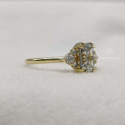 Emerald Cut Half Cluster Gold Wedding Rings