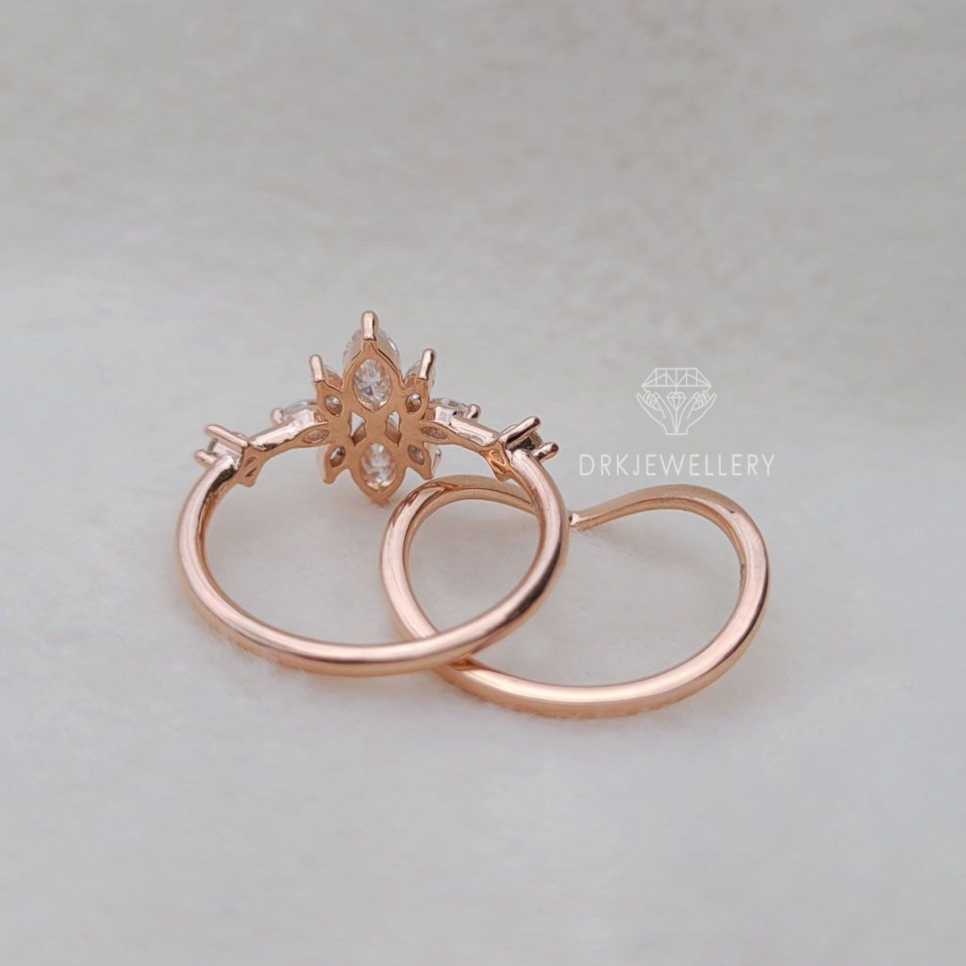 Marquise Cut Cluster Moissanite Ring With Solitaire Gold Band