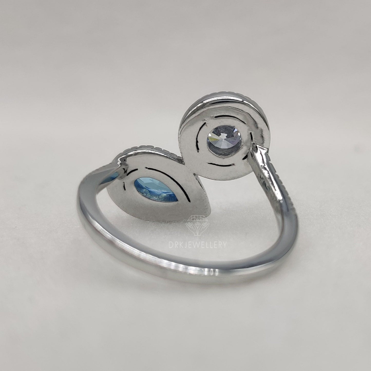Toi-Et-Moi Pear & Round Halo Bypass Set 14K Gold Ring