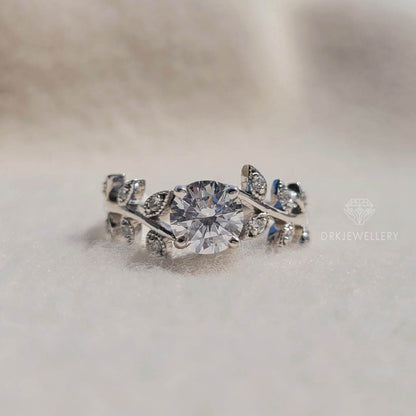 Nature Inspired Round Cut Lab Grown Diamond Leaf Style Ring