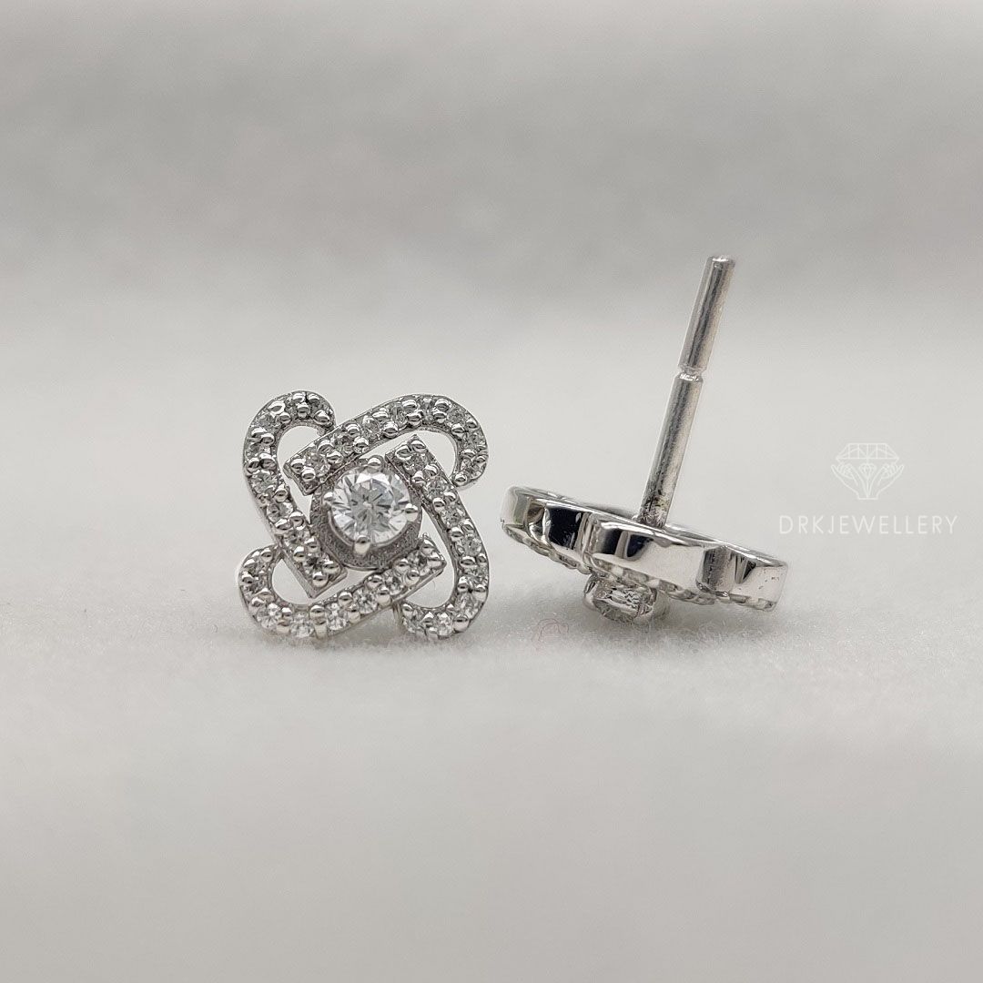 Unique Round Pave Set Lab Diamond Ear Studs In 14K Gold