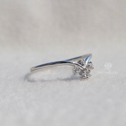 Chevron Style Round Cut Diamond Stackable Gold Band