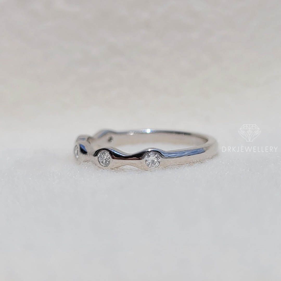 Wave Style Round Cut Diamond Flush Set Band