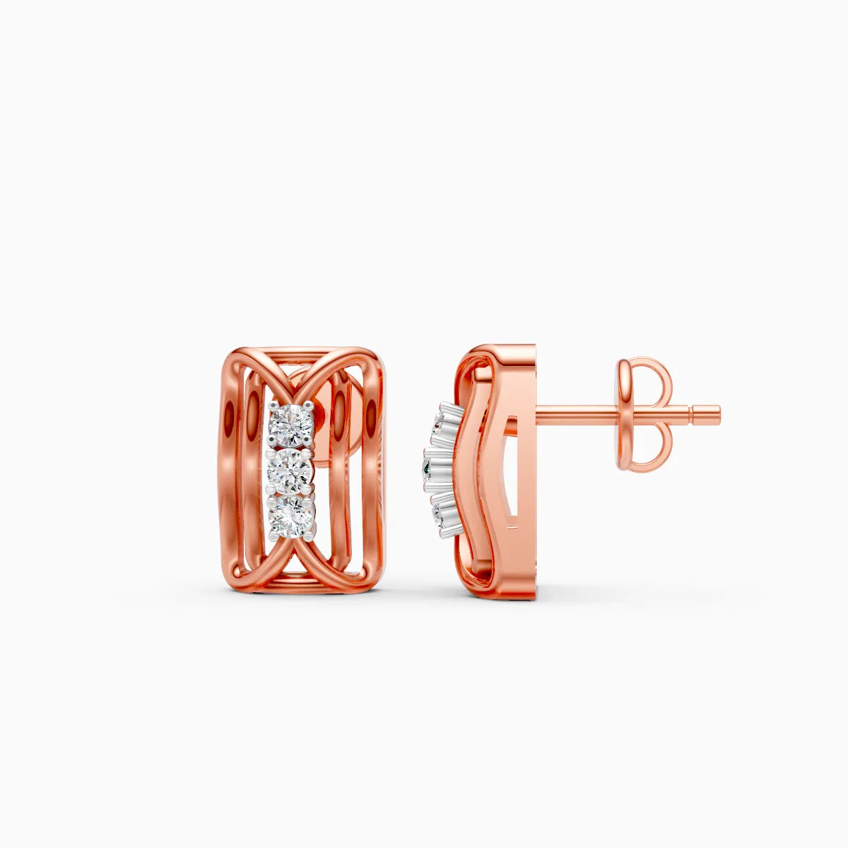 3 stone studs, lab diamond studs, push back studs, gold studs, handmade gifts, gold hand craft studs, personalised gifts