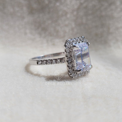 3 Ct Emerald Moissanite Halo Engagement Ring