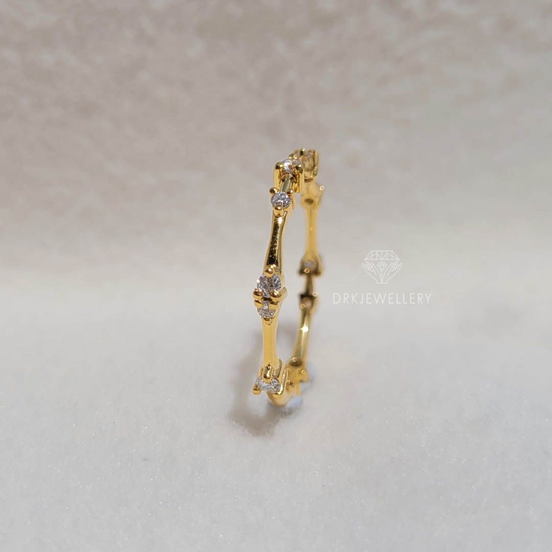 Twig Branch Style Round Diamond 14K Gold Wedding Band