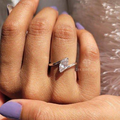 Tension Style Marquise Cut Lab Grown Diamond Gold RIng
