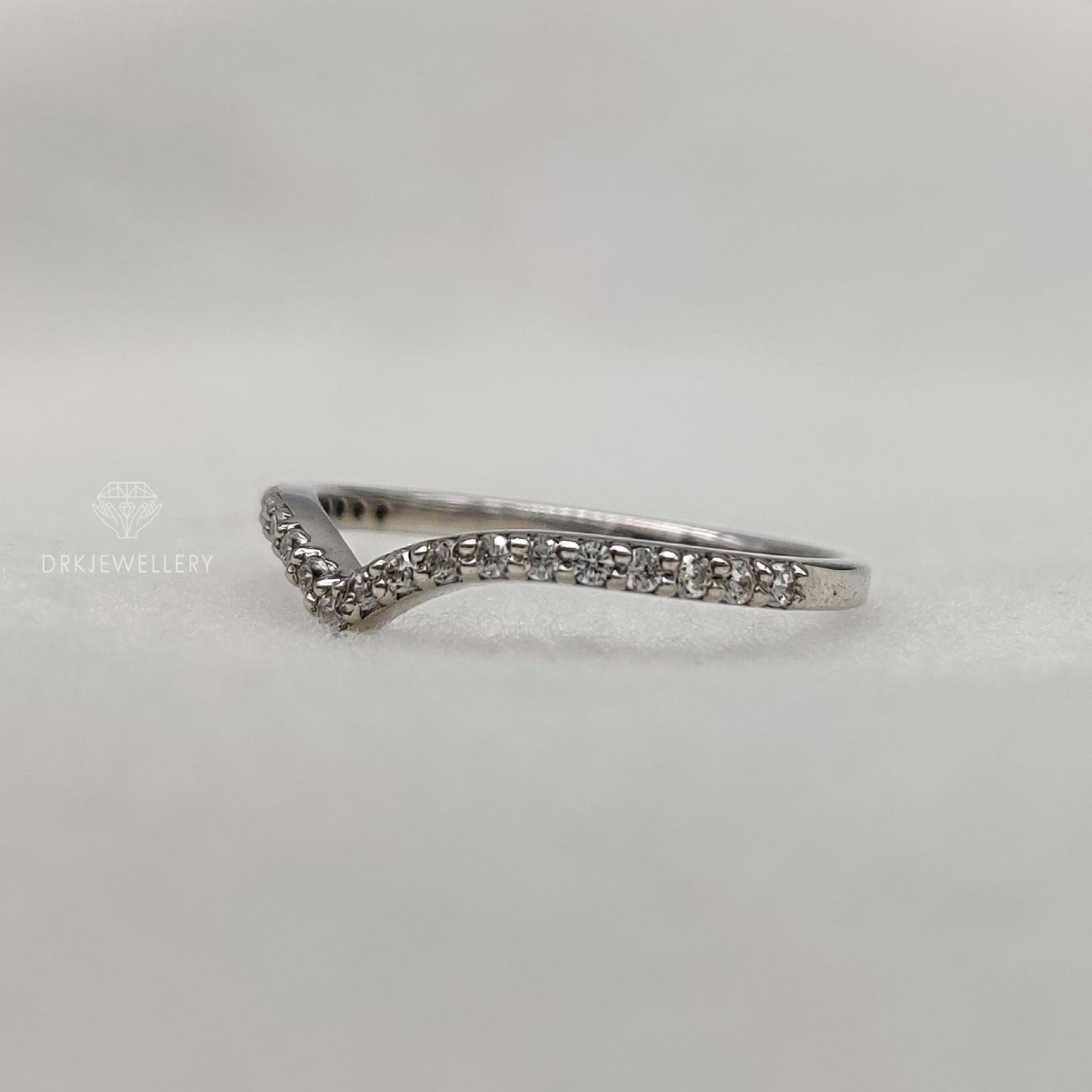 Round Pave Set Lab Grown Chevron Band With 14K Gold