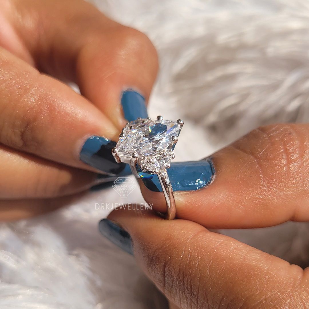 14K Gold Vintage Marquise Cut Moissanite Three Stone Ring