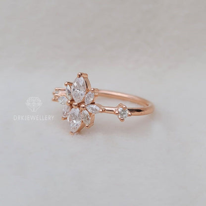 Round & Marquise Cut Lab Grown DIamond Cluster Ring
