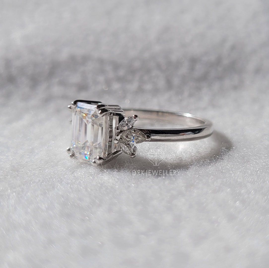 Emerald Cut Cluster Set Lab Grown Diamond Gold Ring