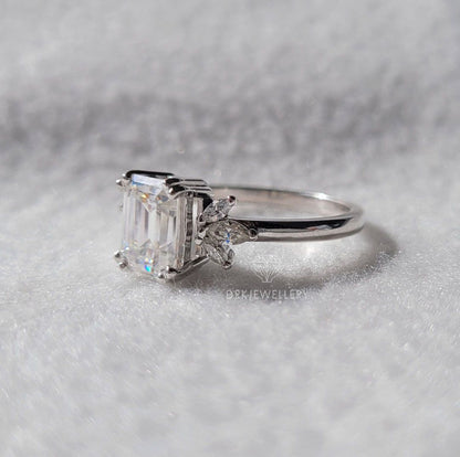 Emerald Cut Cluster Set Lab Grown Diamond Gold Ring