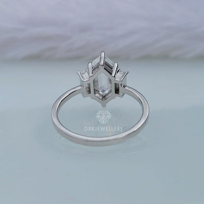 Hexagon Cut Moissanite Three Stone Engagement Ring