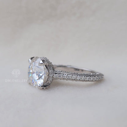5 Ct Moissanite Round Cut Vintage Inspired Gold Engagement Ring