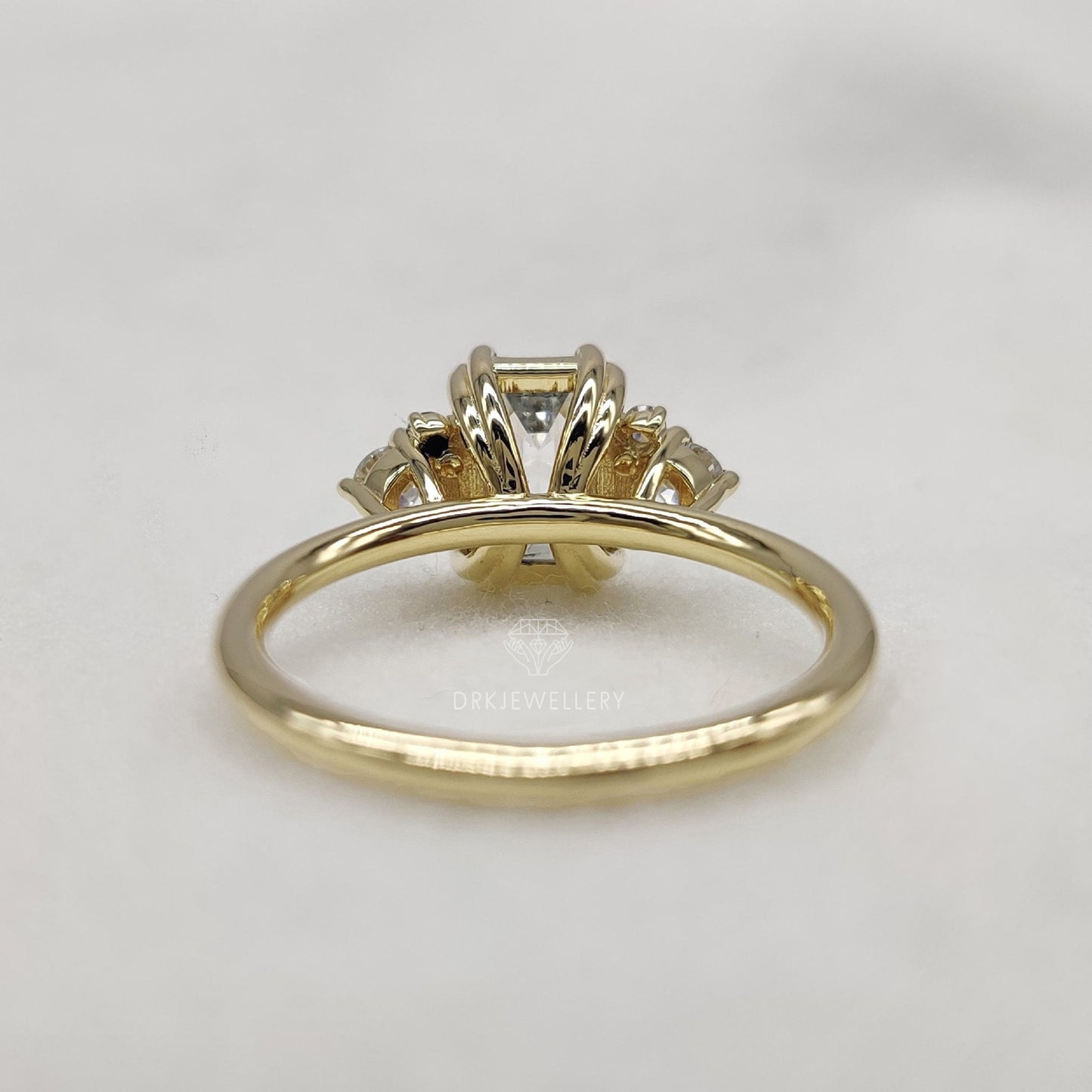 Emerald Cut Half Cluster Gold Wedding Rings